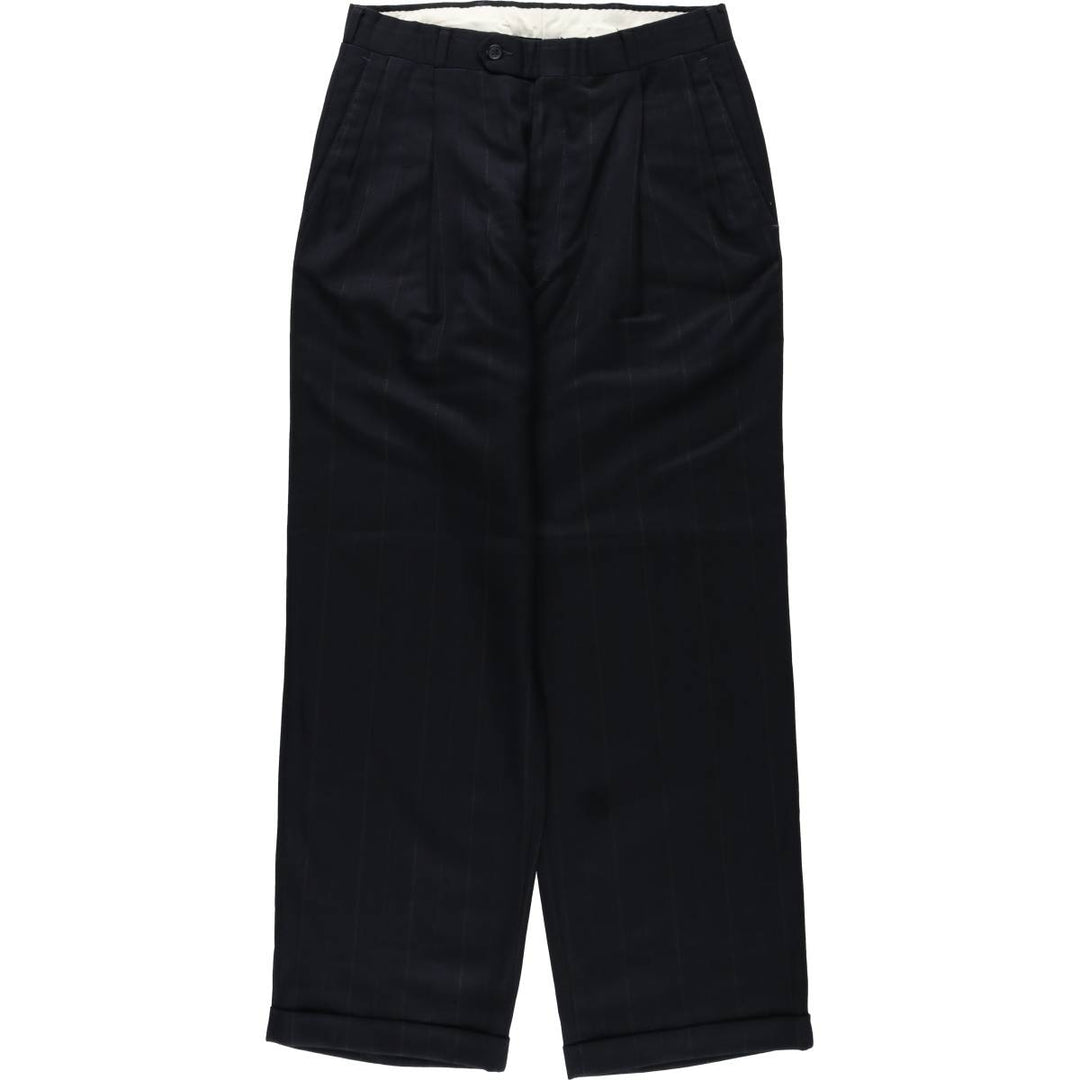 HENRY GRETHEL Stripe Pattern Two-Pleat Slacks Pants Men's W31 (approx.) unclear navy blue type Vintage Second Hand