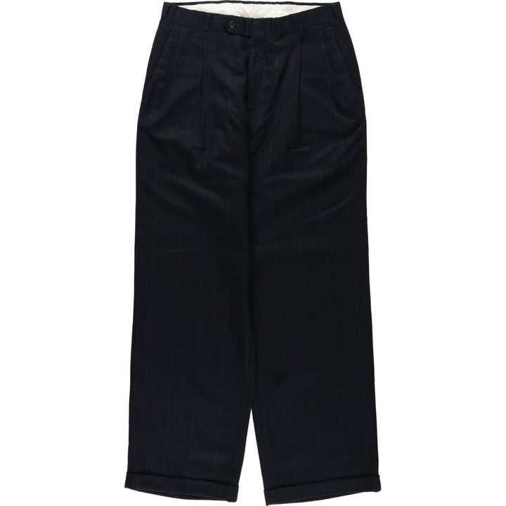 HENRY GRETHEL Stripe Pattern Two-Pleat Slacks Pants Men's W31 (approx.) unclear navy blue type Vintage Second Hand