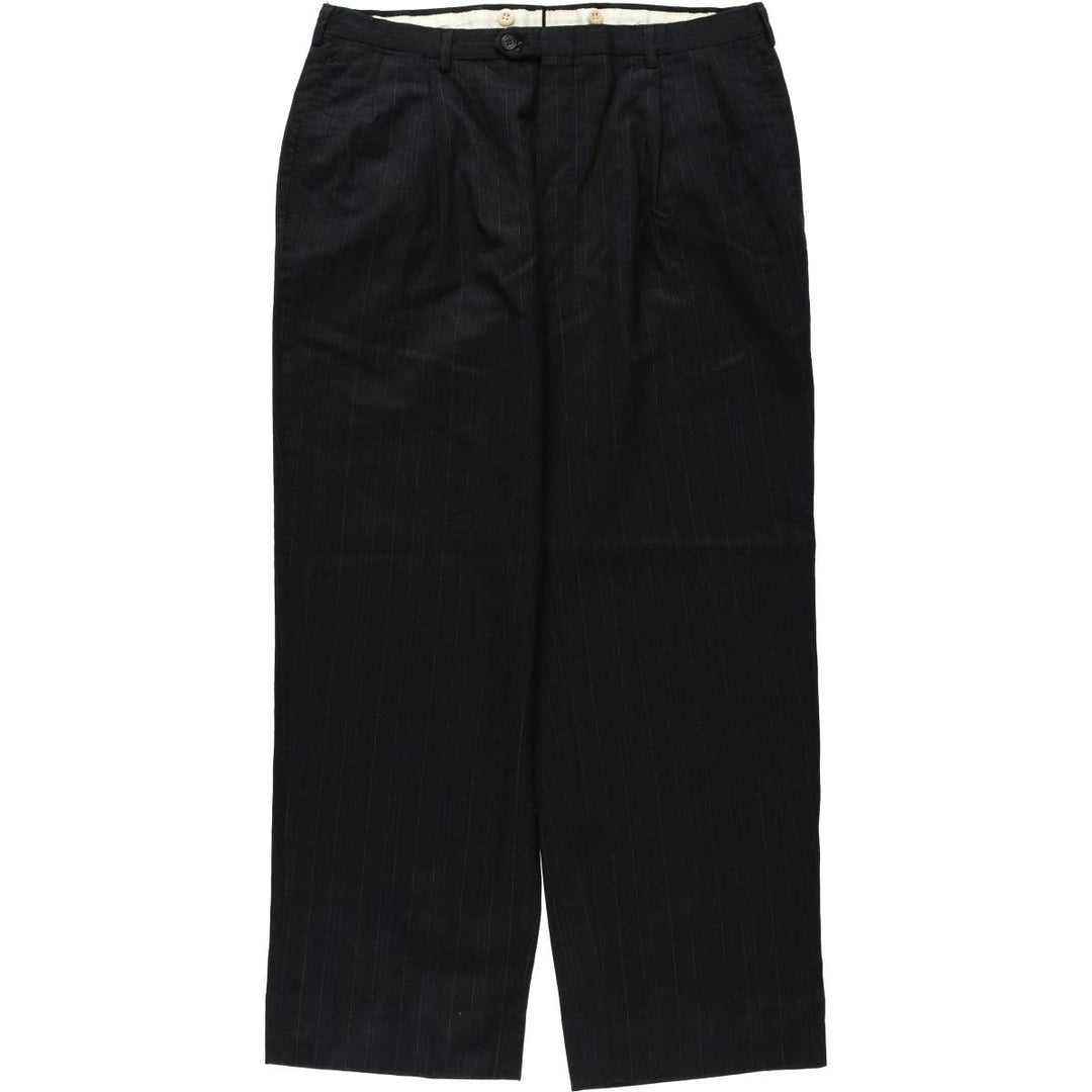 Striped Pattern Slacks Pants, Men's W35 (approx.), Two Pleats unclear black type Vintage Second Hand