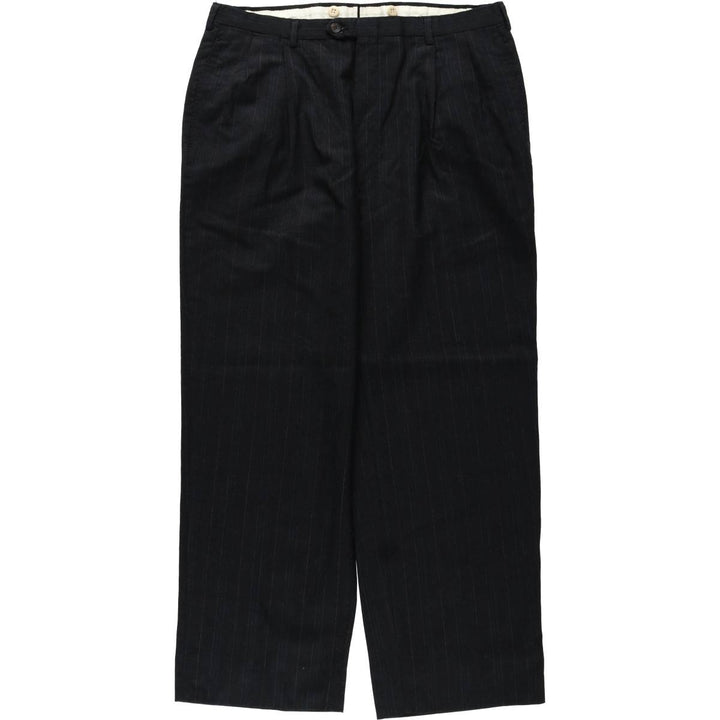 Striped Pattern Slacks Pants, Men's W35 (approx.), Two Pleats unclear black type Vintage Second Hand