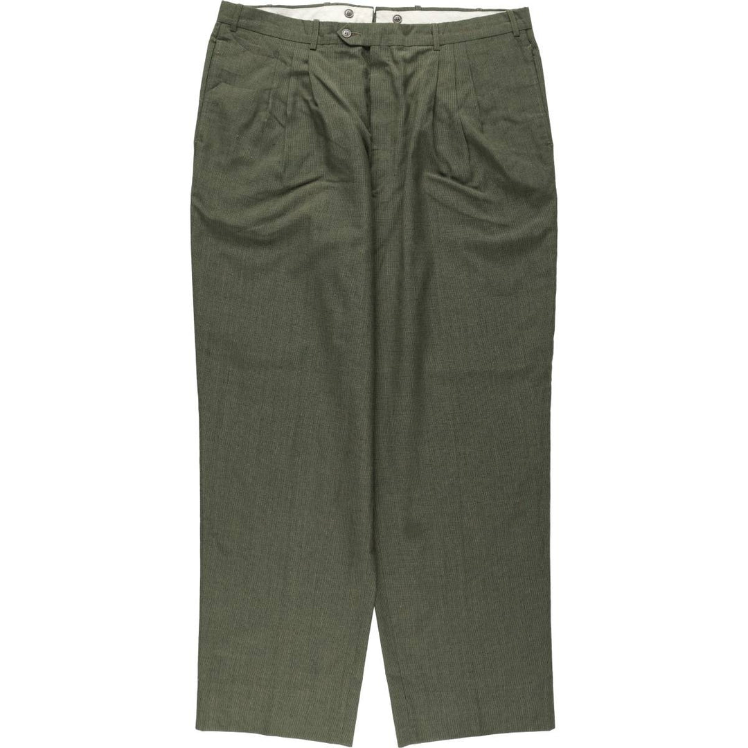 Three-pleat slacks pants, men's size W37 (approx.) cotton green type Vintage Second Hand