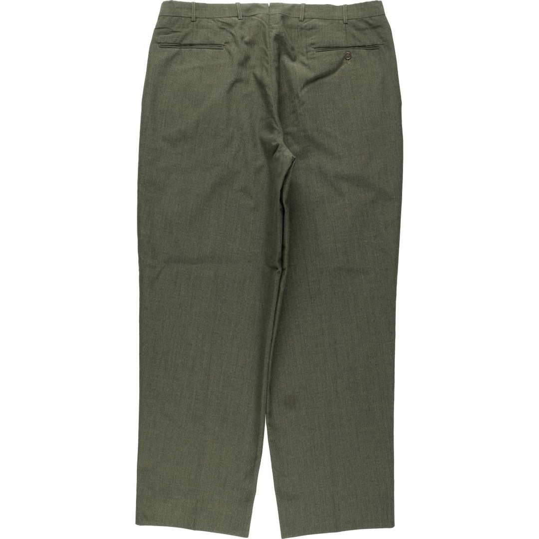 Three-pleat slacks pants, men's size W37 (approx.) cotton green type Vintage Second Hand