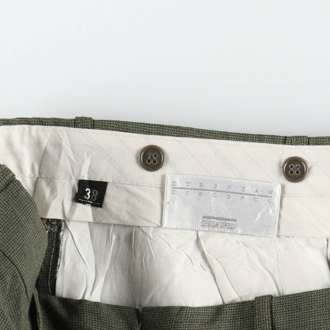 Three-pleat slacks pants, men's size W37 (approx.) cotton green type Vintage Second Hand