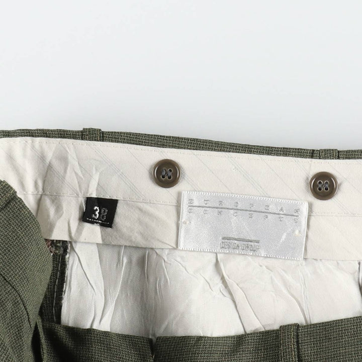 Three-pleat slacks pants, men's size W37 (approx.) cotton green type Vintage Second Hand
