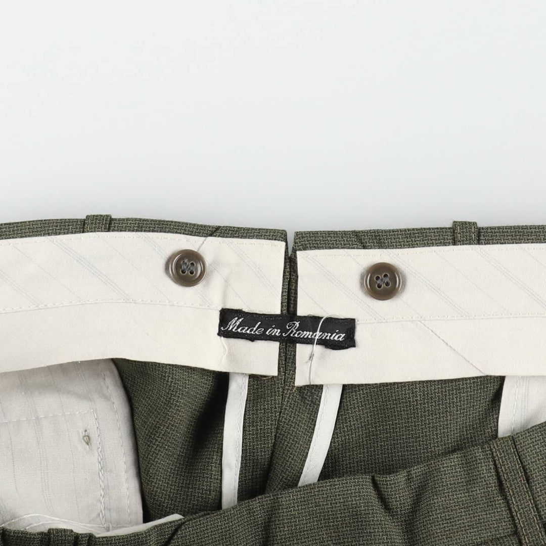 Three-pleat slacks pants, men's size W37 (approx.) cotton green type Vintage Second Hand