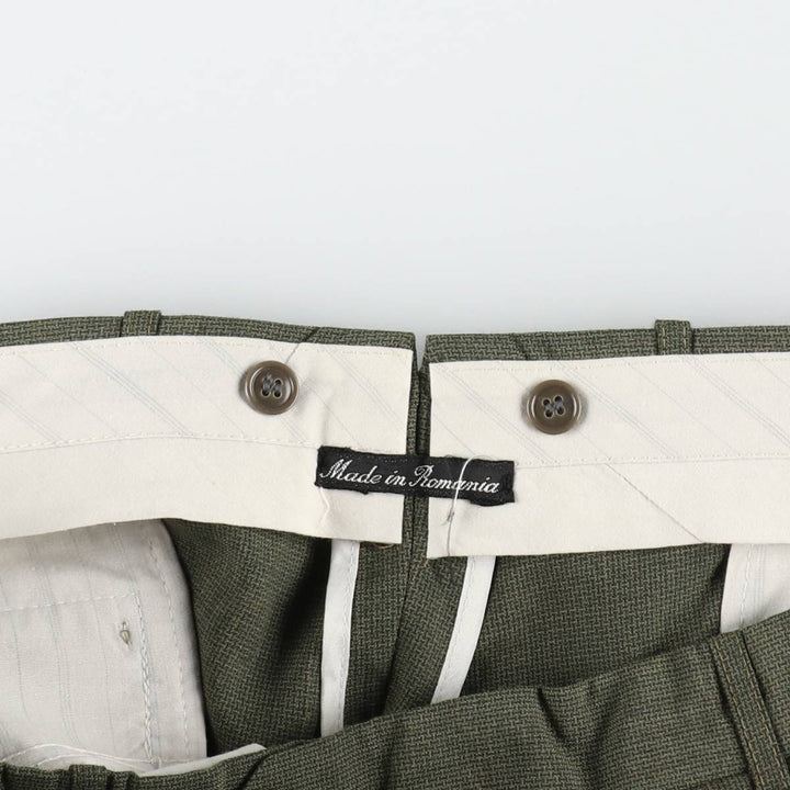 Three-pleat slacks pants, men's size W37 (approx.) cotton green type Vintage Second Hand