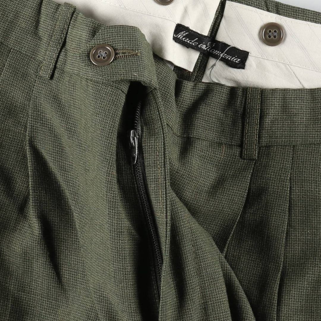 Three-pleat slacks pants, men's size W37 (approx.) cotton green type Vintage Second Hand