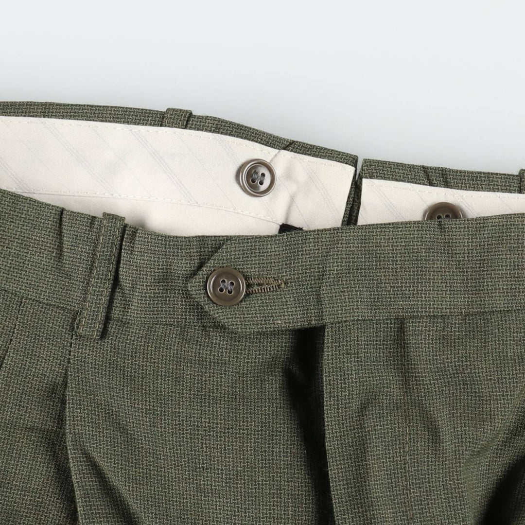 Three-pleat slacks pants, men's size W37 (approx.) cotton green type Vintage Second Hand