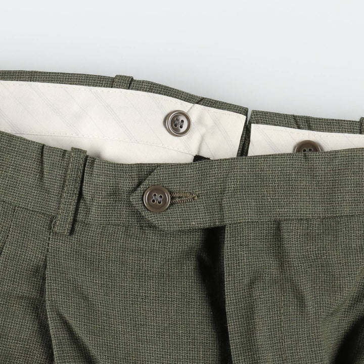 Three-pleat slacks pants, men's size W37 (approx.) cotton green type Vintage Second Hand