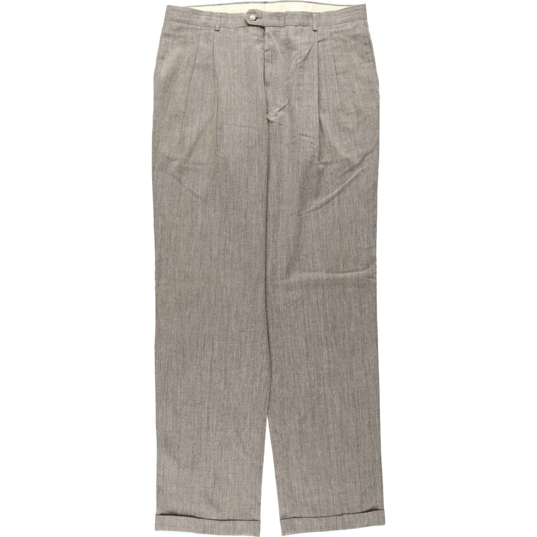Haggar Gallery Stripe Pattern Two-Pleat Slacks Pants, Made in USA, Men's W35 (approx.), Vintage polyester beige type brown Vintage Second Hand