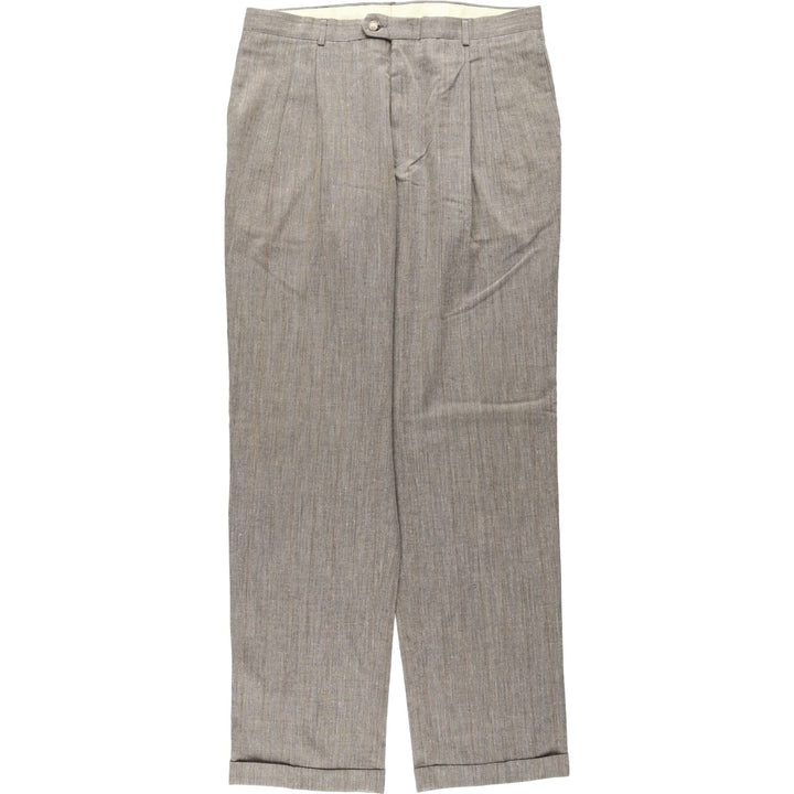 Haggar Gallery Stripe Pattern Two-Pleat Slacks Pants, Made in USA, Men's W35 (approx.), Vintage polyester beige type brown Vintage Second Hand