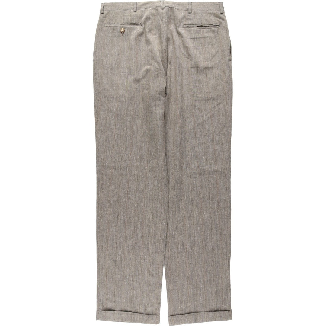 Haggar Gallery Stripe Pattern Two-Pleat Slacks Pants, Made in USA, Men's W35 (approx.), Vintage polyester beige type brown Vintage Second Hand