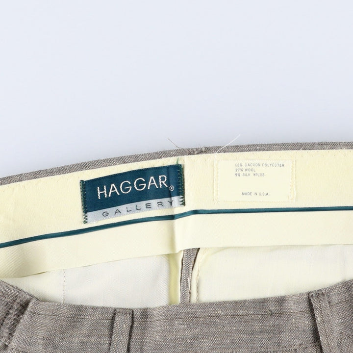 Haggar Gallery Stripe Pattern Two-Pleat Slacks Pants, Made in USA, Men's W35 (approx.), Vintage polyester beige type brown Vintage Second Hand