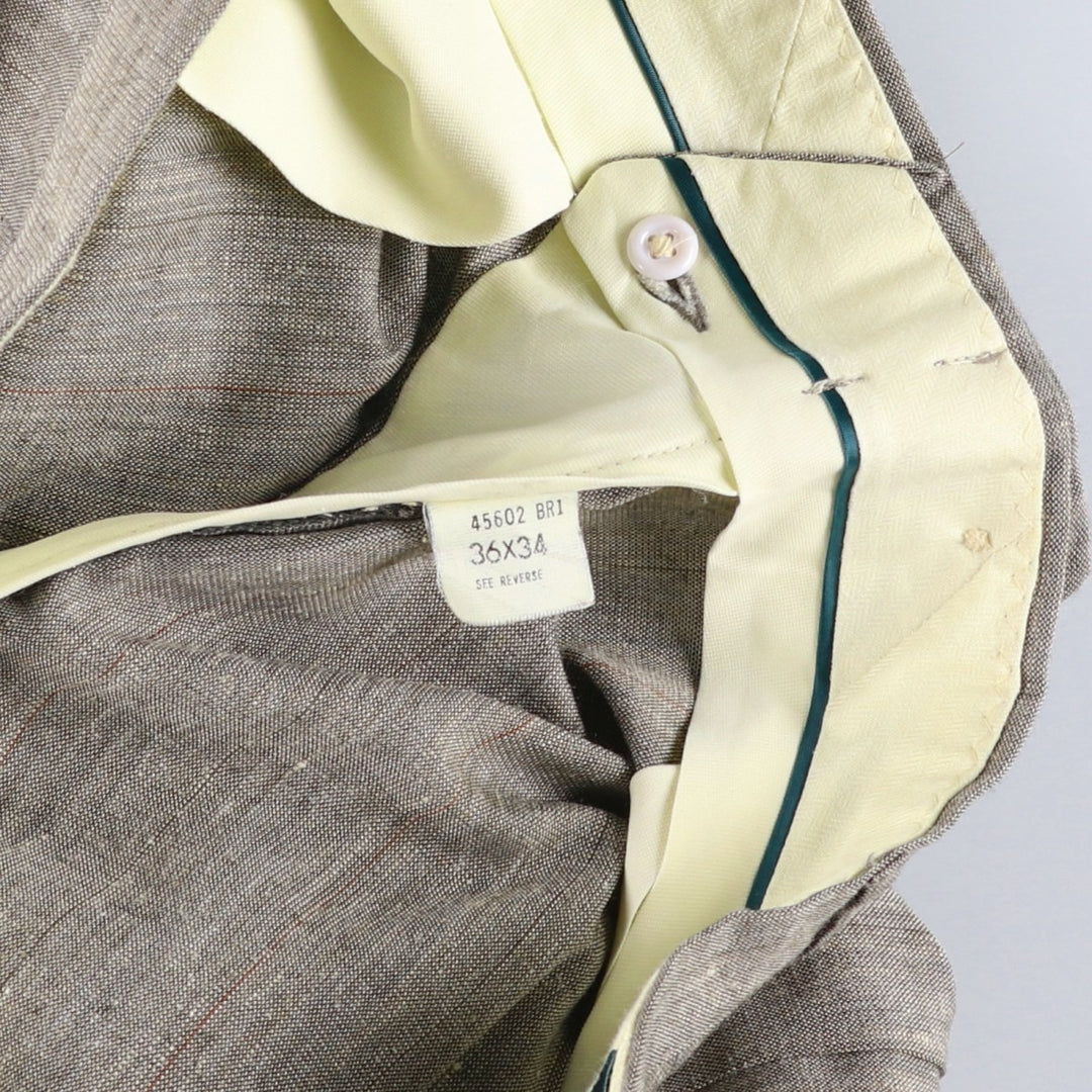 Haggar Gallery Stripe Pattern Two-Pleat Slacks Pants, Made in USA, Men's W35 (approx.), Vintage polyester beige type brown Vintage Second Hand