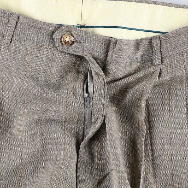 Haggar Gallery Stripe Pattern Two-Pleat Slacks Pants, Made in USA, Men's W35 (approx.), Vintage polyester beige type brown Vintage Second Hand