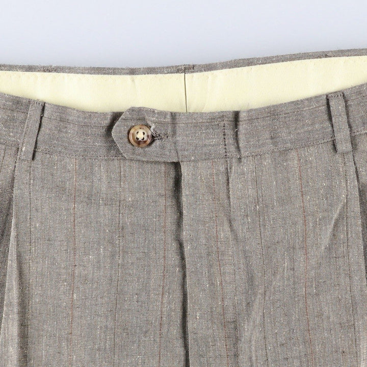 Haggar Gallery Stripe Pattern Two-Pleat Slacks Pants, Made in USA, Men's W35 (approx.), Vintage polyester beige type brown Vintage Second Hand