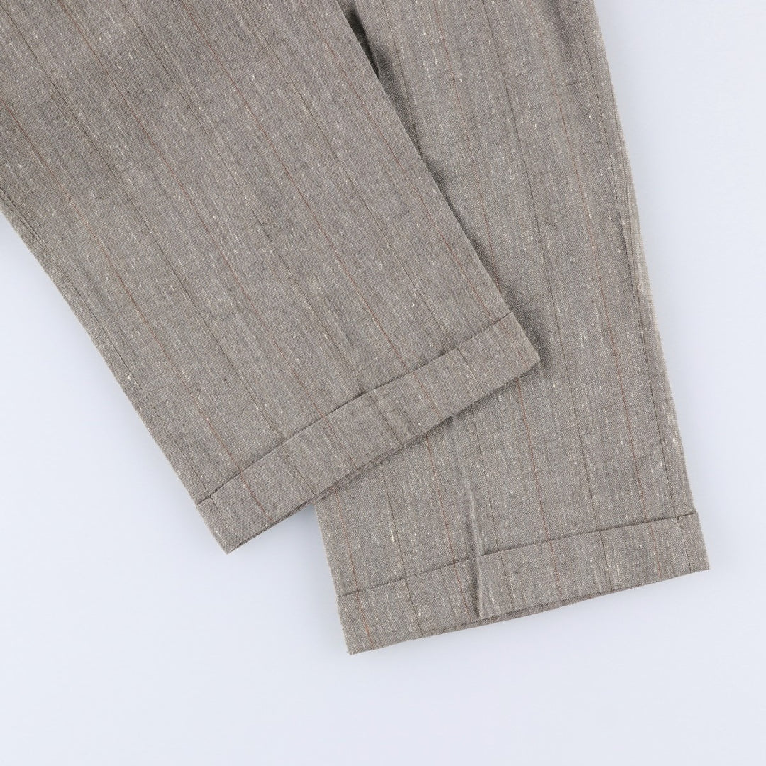 Haggar Gallery Stripe Pattern Two-Pleat Slacks Pants, Made in USA, Men's W35 (approx.), Vintage polyester beige type brown Vintage Second Hand