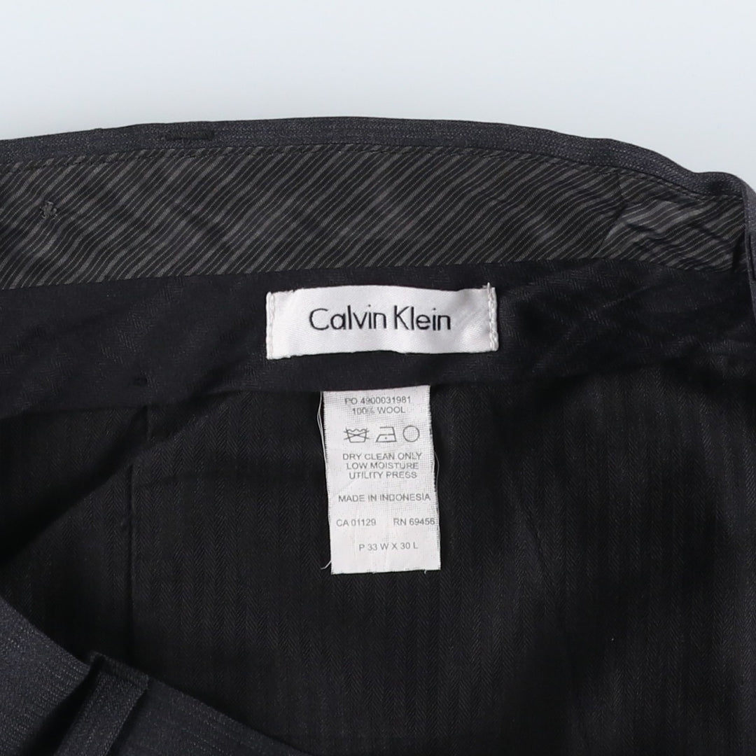 2000'S Calvin Klein wool trousers/slacks, men's size W33 (approx.) wool Charcoal Vintage Second Hand