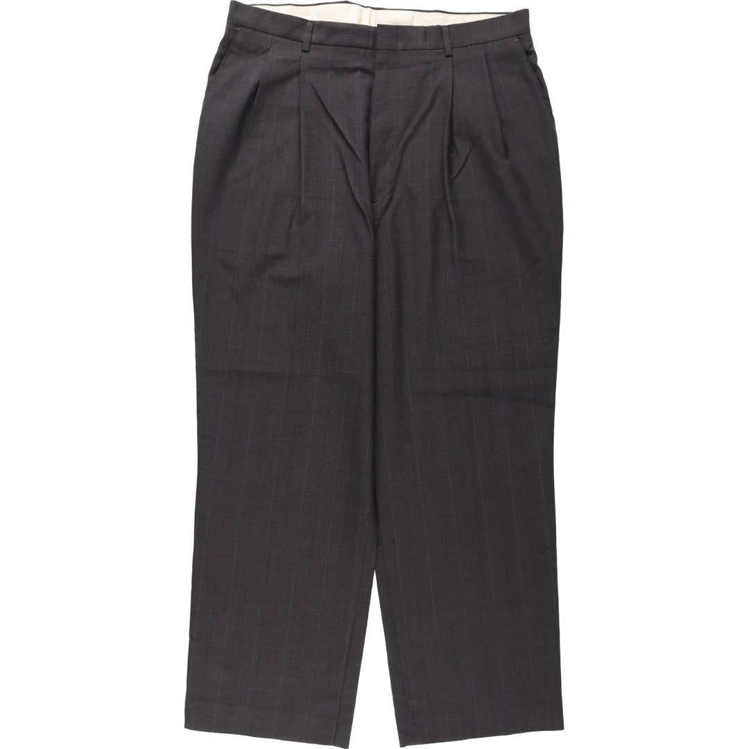 HAGGAR GENTLEMAN'S FIT Stripe Pattern Two-Pleat Slacks Pants, Made in USA, Men's W35 (approx.), Vintage polyester Charcoal Vintage Second Hand
