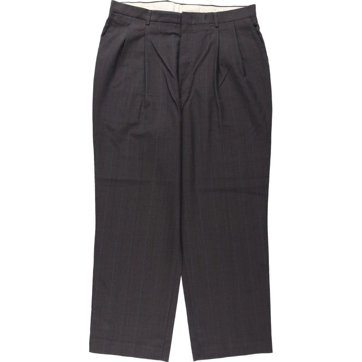 HAGGAR GENTLEMAN'S FIT Stripe Pattern Two-Pleat Slacks Pants, Made in USA, Men's W35 (approx.), Vintage polyester Charcoal Vintage Second Hand