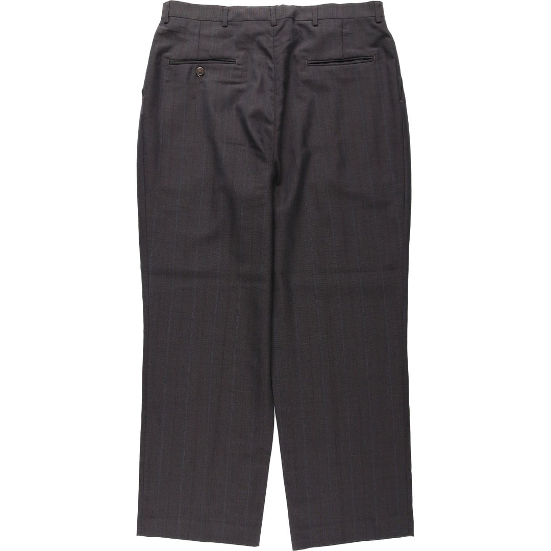 HAGGAR GENTLEMAN'S FIT Stripe Pattern Two-Pleat Slacks Pants, Made in USA, Men's W35 (approx.), Vintage polyester Charcoal Vintage Second Hand