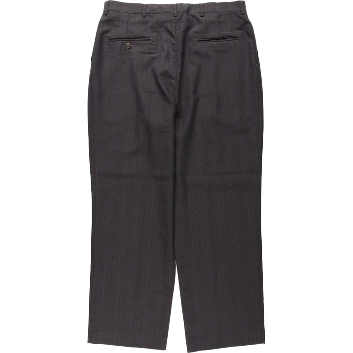 HAGGAR GENTLEMAN'S FIT Stripe Pattern Two-Pleat Slacks Pants, Made in USA, Men's W35 (approx.), Vintage polyester Charcoal Vintage Second Hand