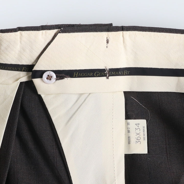 HAGGAR GENTLEMAN'S FIT Stripe Pattern Two-Pleat Slacks Pants, Made in USA, Men's W35 (approx.), Vintage polyester Charcoal Vintage Second Hand