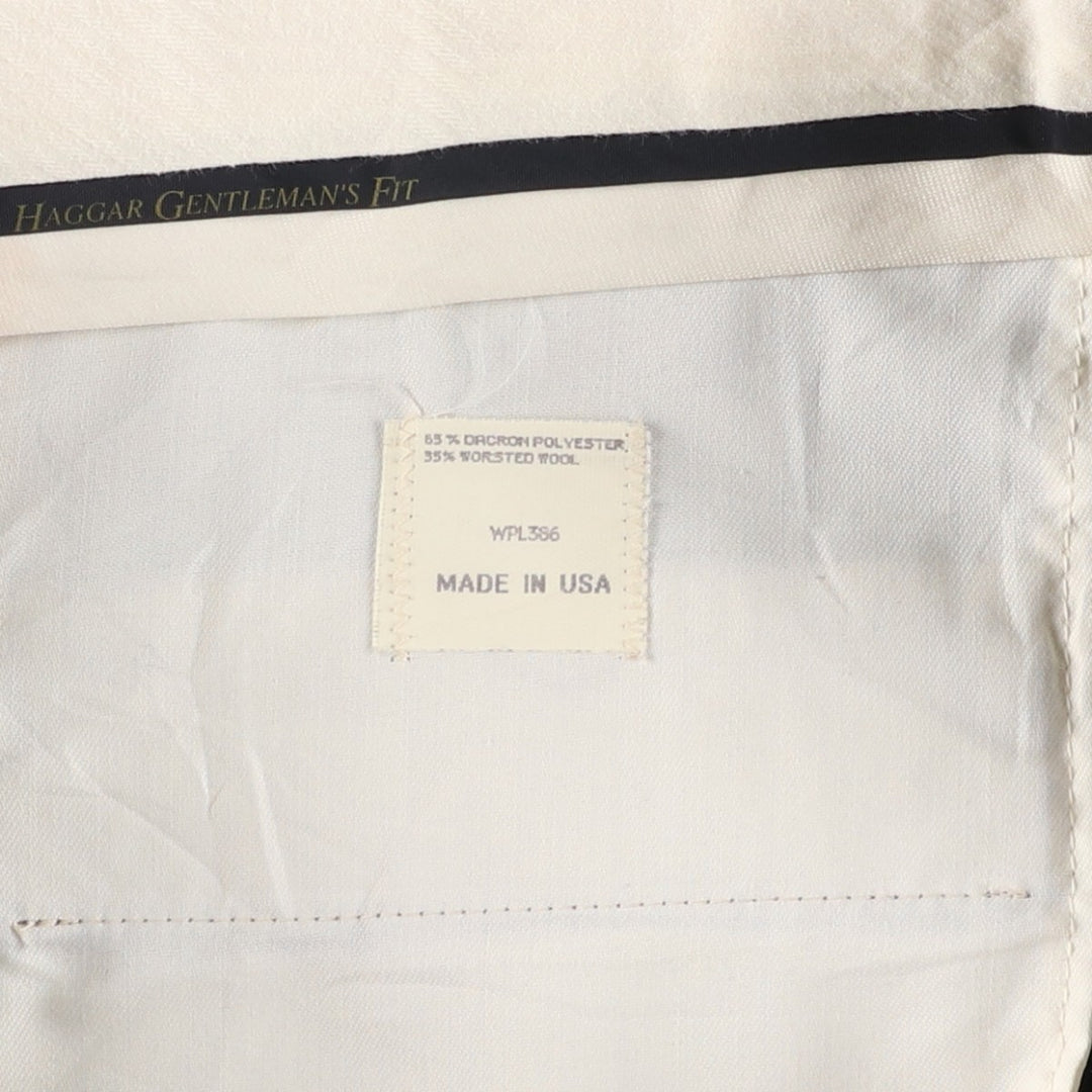 HAGGAR GENTLEMAN'S FIT Stripe Pattern Two-Pleat Slacks Pants, Made in USA, Men's W35 (approx.), Vintage polyester Charcoal Vintage Second Hand