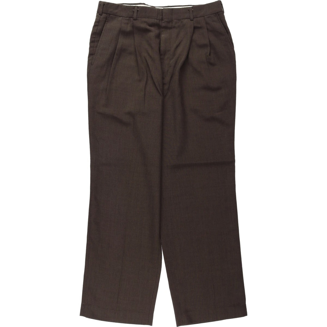 80s-90'S TOWNCRAFT Pleated Trousers, Two-Pleat Slacks, Made in USA, Men's W34 (approx.), Vintage polyester walnut Vintage Second Hand