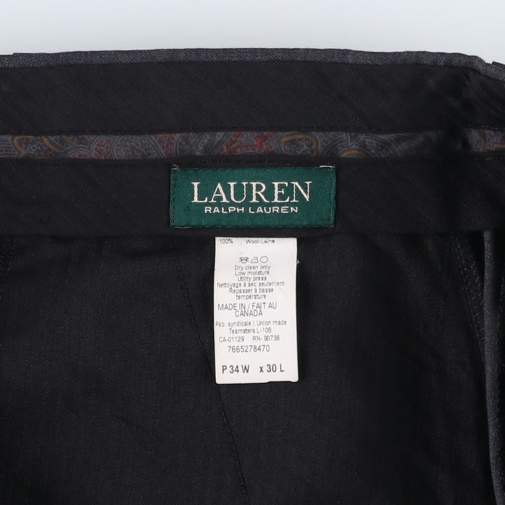 Ralph Lauren wool trousers/slacks, made in Canada, men's size W35 (approx.). wool Charcoal Vintage Second Hand