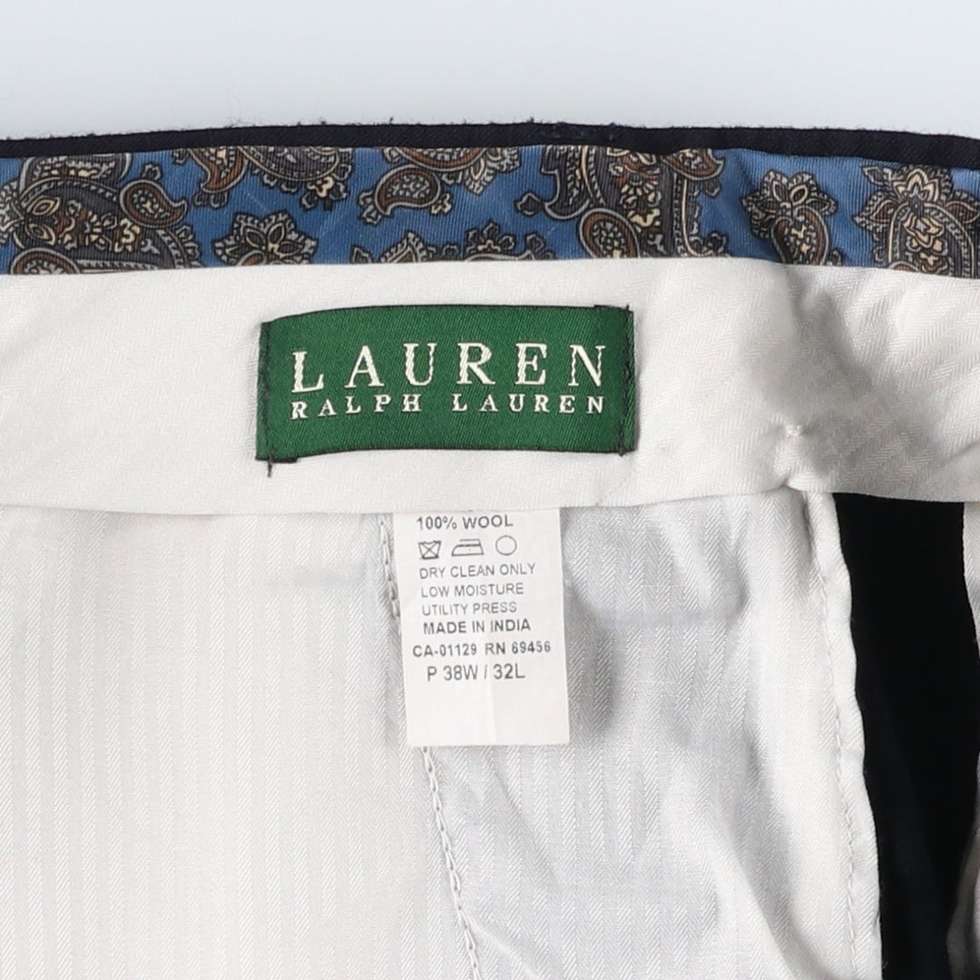 Ralph Lauren LAUREN Two-pleat Wool Pants, Men's Slacks, Size W37 wool navy blue type Vintage Second Hand
