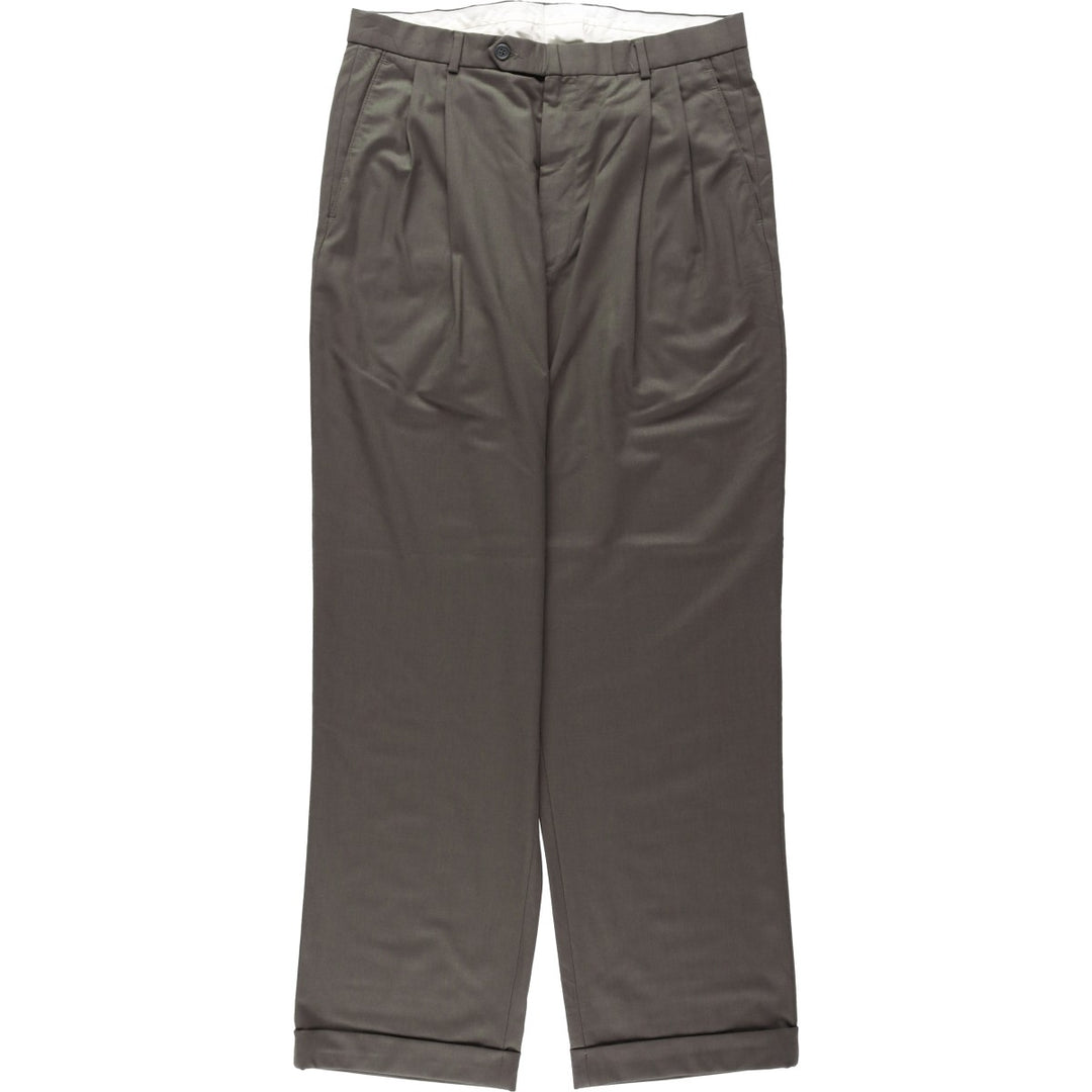2000'S Brooks Brothers 346 Two-Pleat Wool Trousers, Men's Size W33 (approx.) wool Khaki type Vintage Second Hand
