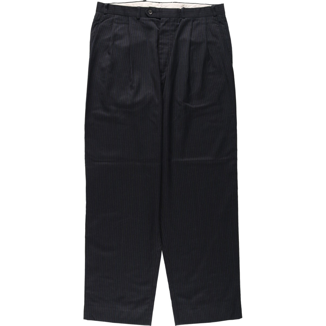 Ralph Lauren CHAPS Stripe Pattern Two-Pleat Wool Trousers/Slacks Men's W35 (approx.) wool black type Vintage Second Hand