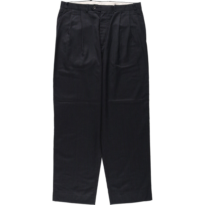Ralph Lauren CHAPS Stripe Pattern Two-Pleat Wool Trousers/Slacks Men's W35 (approx.) wool black type Vintage Second Hand