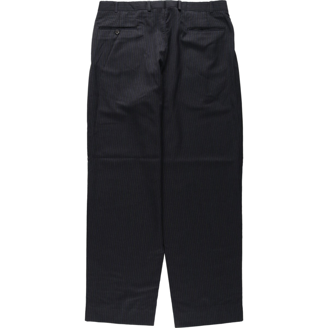 Ralph Lauren CHAPS Stripe Pattern Two-Pleat Wool Trousers/Slacks Men's W35 (approx.) wool black type Vintage Second Hand