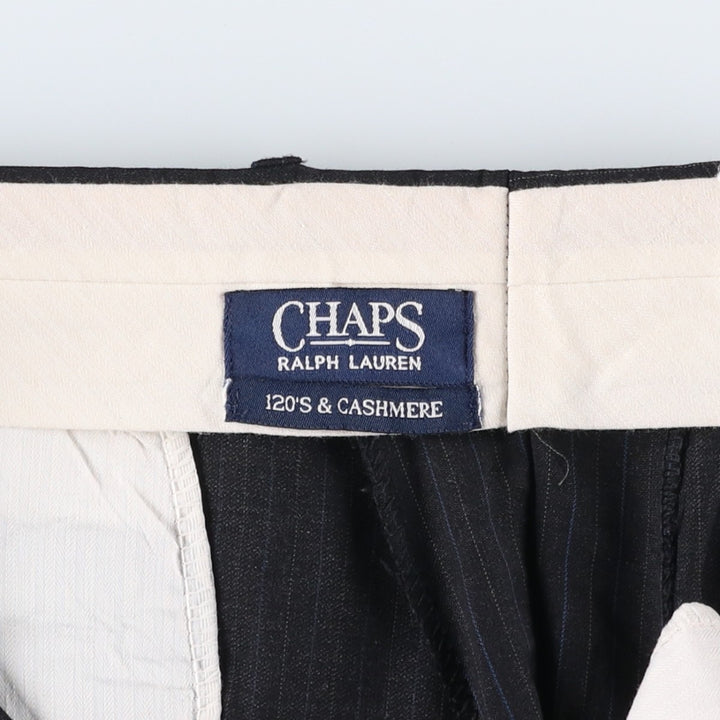 Ralph Lauren CHAPS Stripe Pattern Two-Pleat Wool Trousers/Slacks Men's W35 (approx.) wool black type Vintage Second Hand