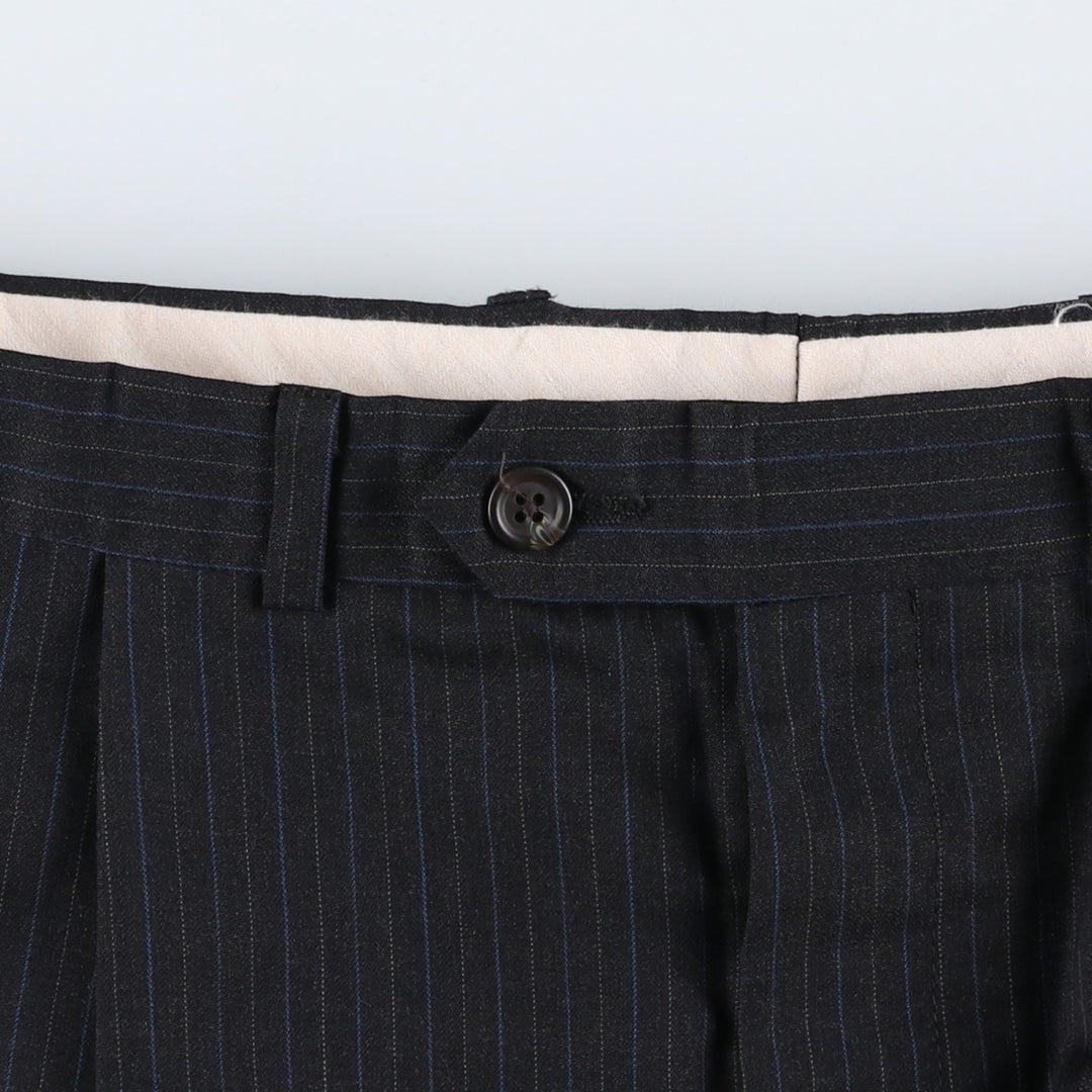 Ralph Lauren CHAPS Stripe Pattern Two-Pleat Wool Trousers/Slacks Men's W35 (approx.) wool black type Vintage Second Hand