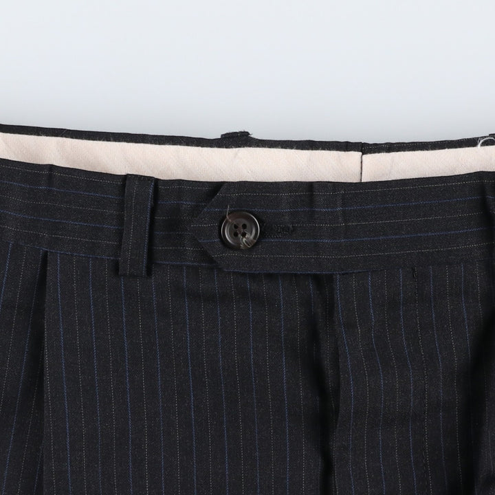 Ralph Lauren CHAPS Stripe Pattern Two-Pleat Wool Trousers/Slacks Men's W35 (approx.) wool black type Vintage Second Hand