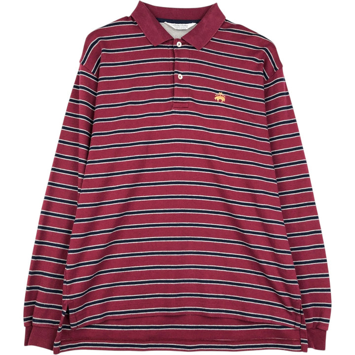 Brooks Brothers Golden Fleece Long-Sleeve Striped Polo Shirt, Men's Size M (approx.) cotton wine-red Vintage Second Hand