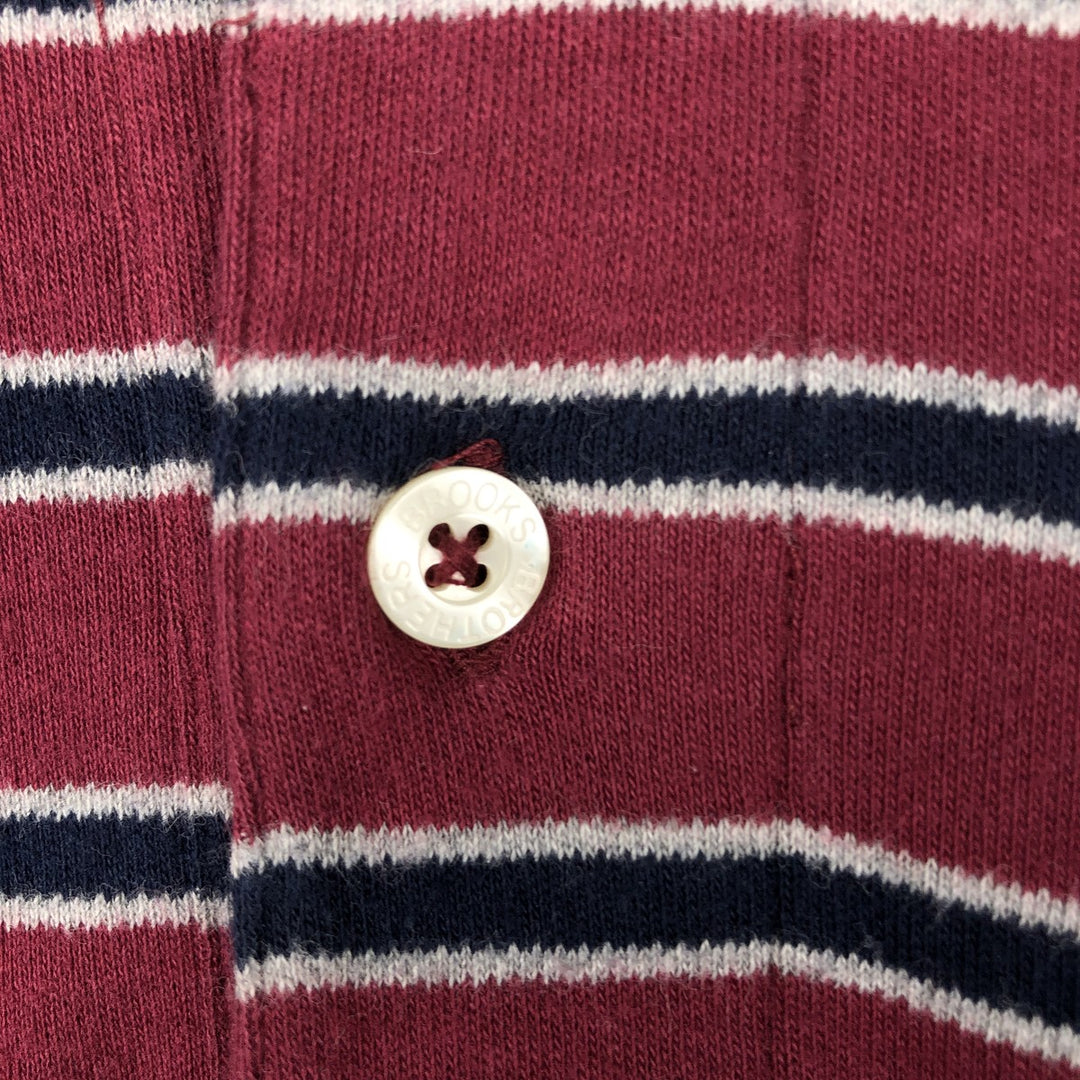 Brooks Brothers Golden Fleece Long-Sleeve Striped Polo Shirt, Men's Size M (approx.) cotton wine-red Vintage Second Hand