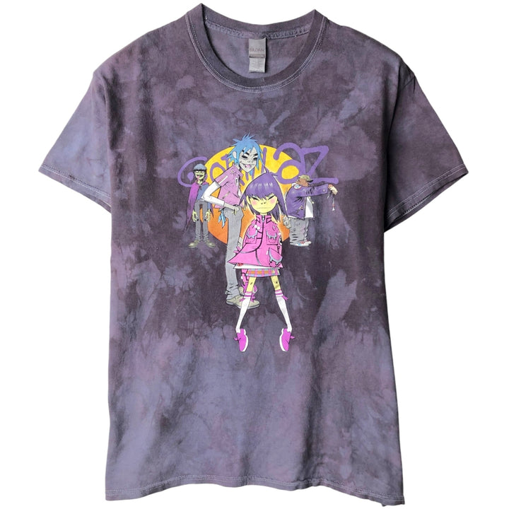 Gildan Gorillaz Tie-Dye Pattern Band T-Shirt (Men's Size L) cotton purple type Vintage Second Hand