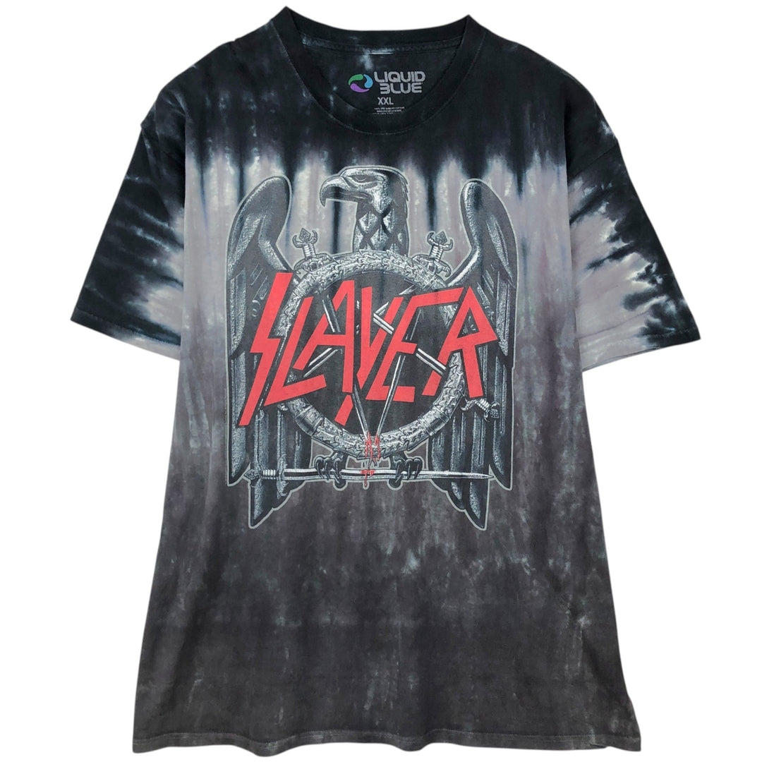 Liquid Blue Slayer Tie-Dye Pattern Band T-Shirt (Men's XXL equivalent) cotton black type Vintage Second Hand