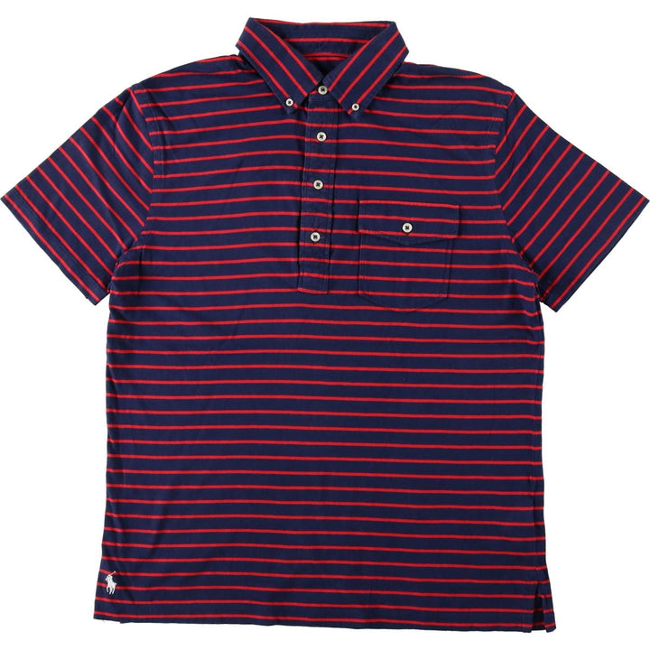 Ralph Lauren short-sleeved striped polo shirt, men's size M (approx.) cotton navy blue type Vintage Second Hand