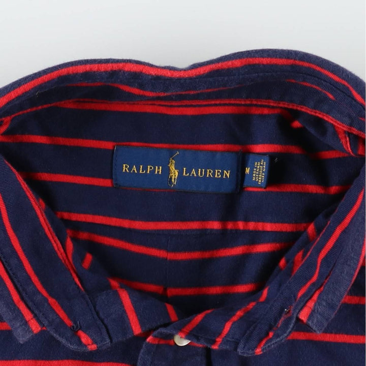 Ralph Lauren short-sleeved striped polo shirt, men's size M (approx.) cotton navy blue type Vintage Second Hand