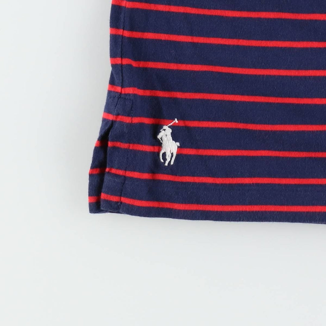 Ralph Lauren short-sleeved striped polo shirt, men's size M (approx.) cotton navy blue type Vintage Second Hand