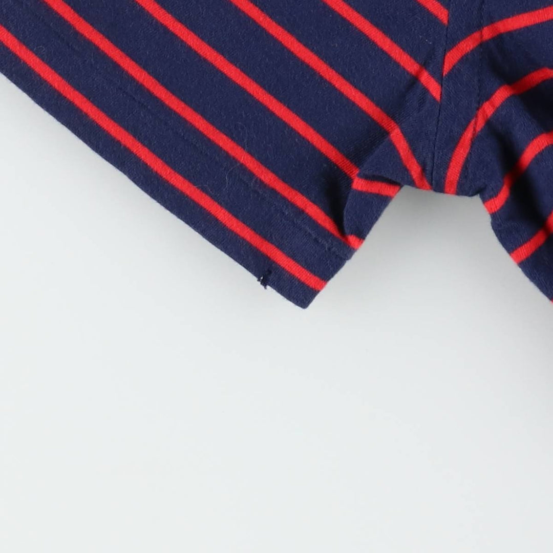 Ralph Lauren short-sleeved striped polo shirt, men's size M (approx.) cotton navy blue type Vintage Second Hand