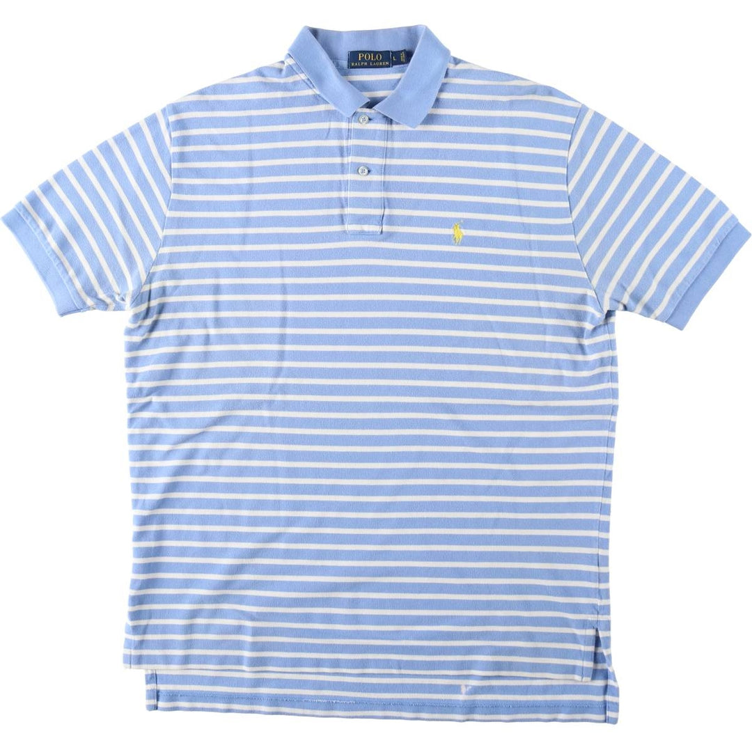Ralph Lauren POLO RALPH LAUREN Short Sleeve Striped Polo Shirt Men's Size L cotton Blue type light blue Vintage Second Hand