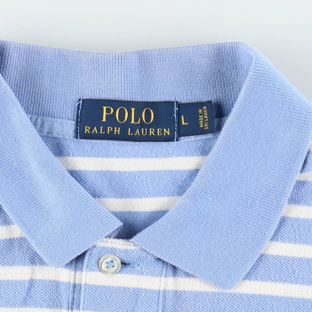 Ralph Lauren POLO RALPH LAUREN Short Sleeve Striped Polo Shirt Men's Size L cotton Blue type light blue Vintage Second Hand