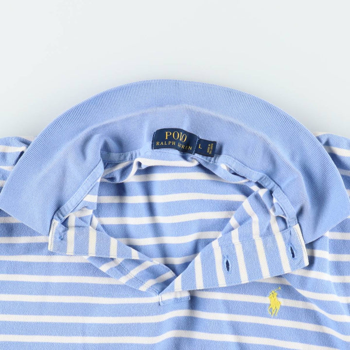 Ralph Lauren POLO RALPH LAUREN Short Sleeve Striped Polo Shirt Men's Size L cotton Blue type light blue Vintage Second Hand