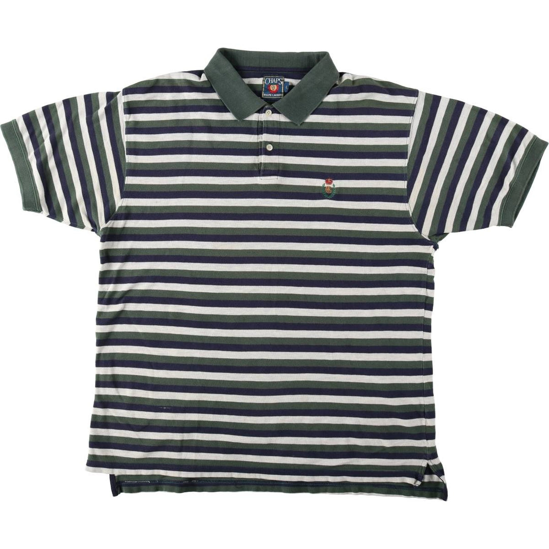 Ralph Lauren CHAPS Multi-stripe Short-Sleeve Polo Shirt, Men's Size L (approx.) cotton green type Vintage Second Hand